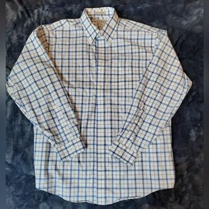 L.L. Bean Men's Blue/White Checked Long Sleeve Button Down Cotton Shirt Sz L-Reg